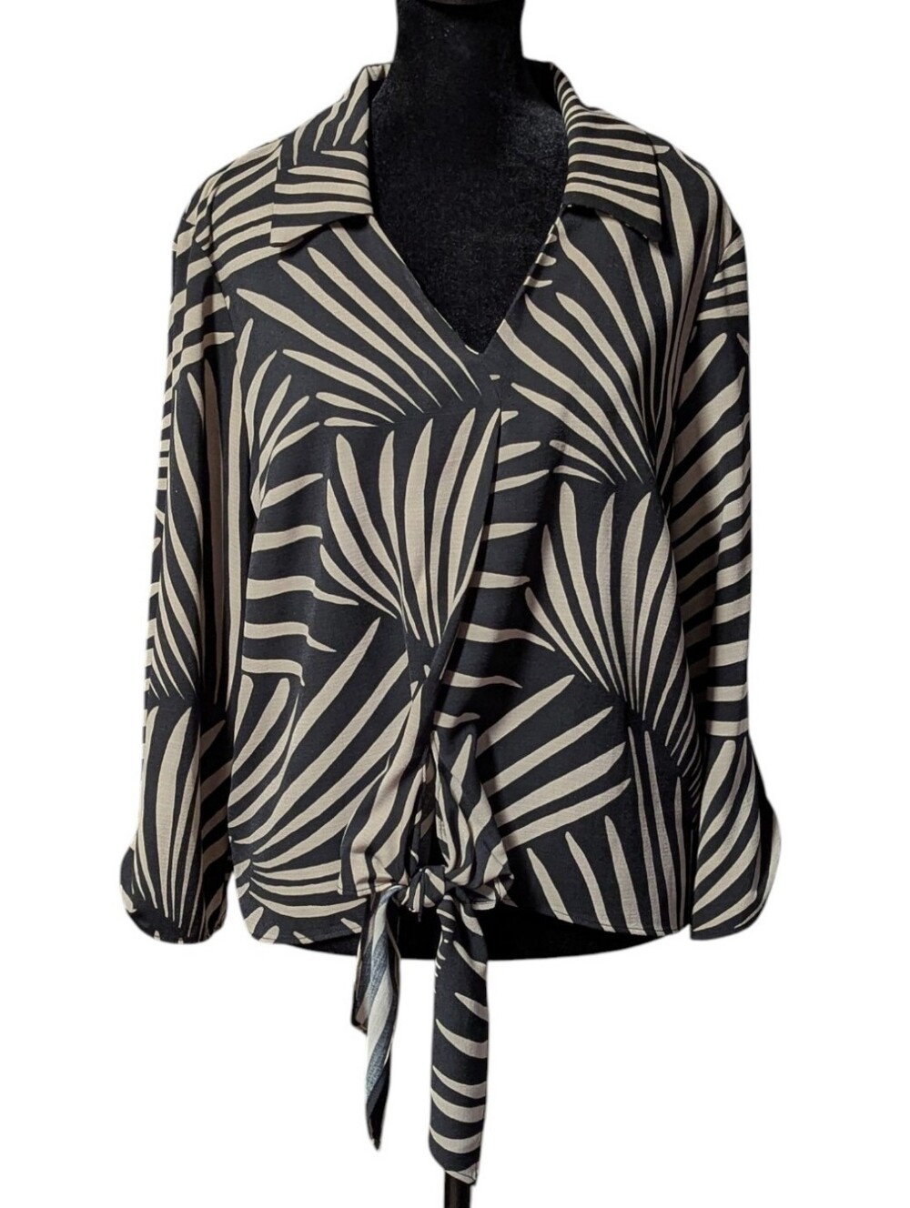 Joseph Ripkoff Black And Tan Blouse Palm Made In Canada Size 12